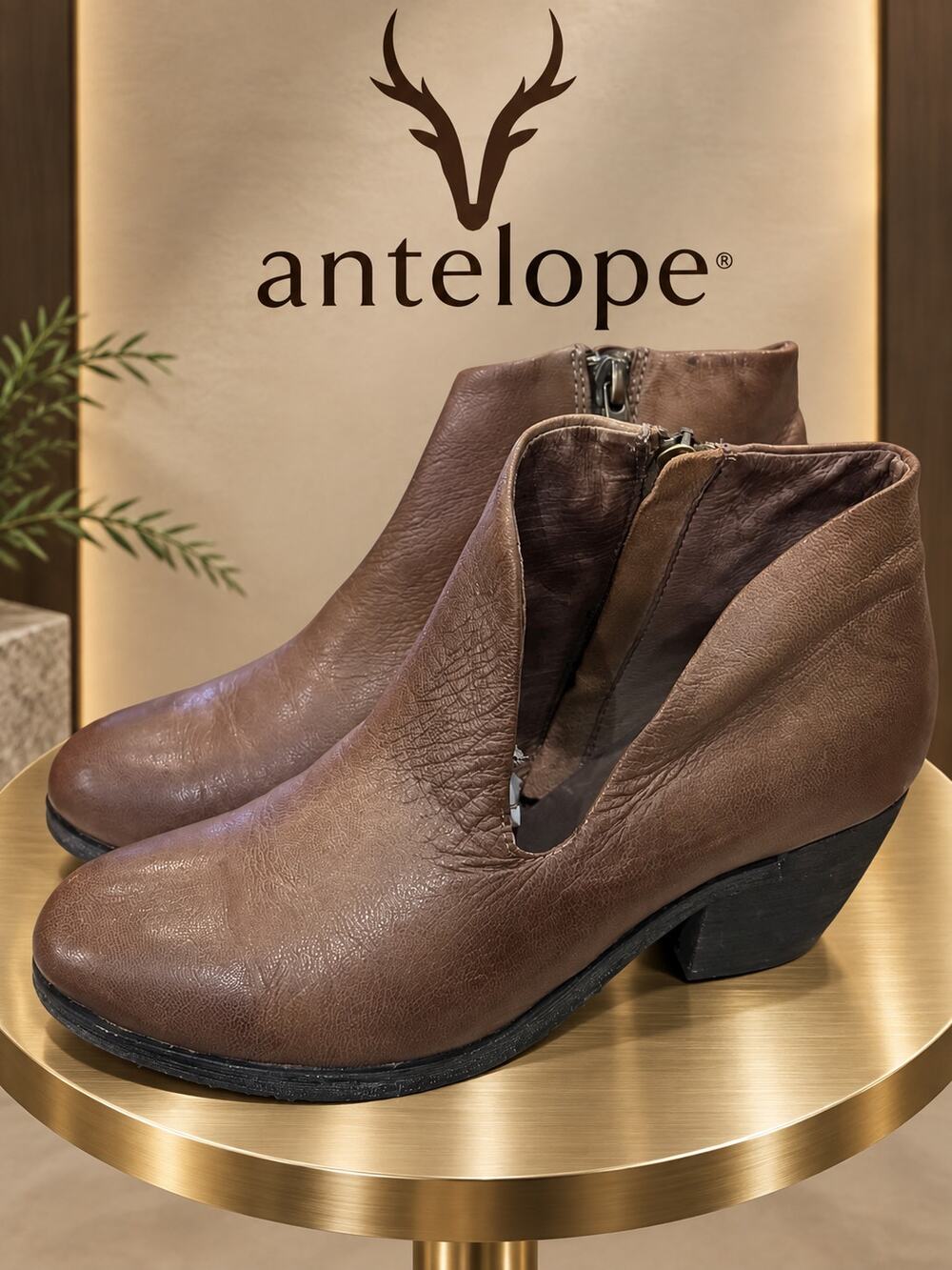 Antelope Brown Distressed Leather Ankle Booties EU 37 US 6